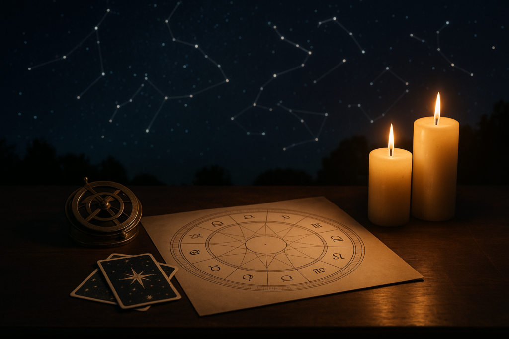 Horoskop dzienny 29 lipca 2026 – plansza zodiaku, karty tarota i świece na tle nocnego nieba