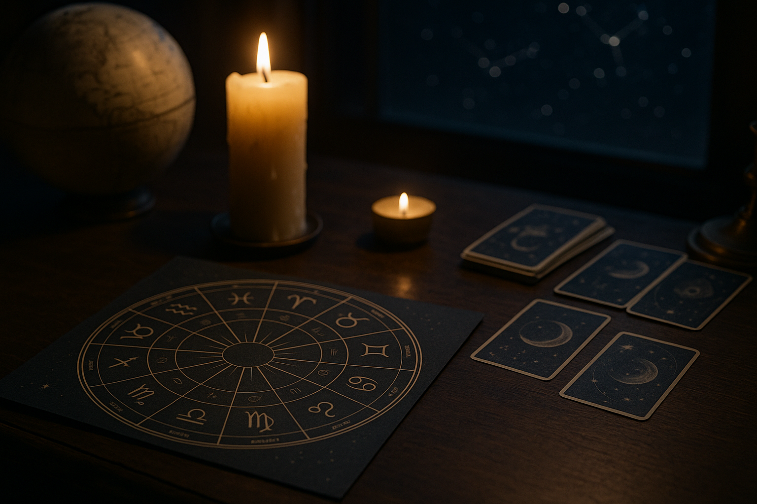 Horoskop dzienny 19 września 2026 przy kartach tarota i kole zodiaku przy świecach