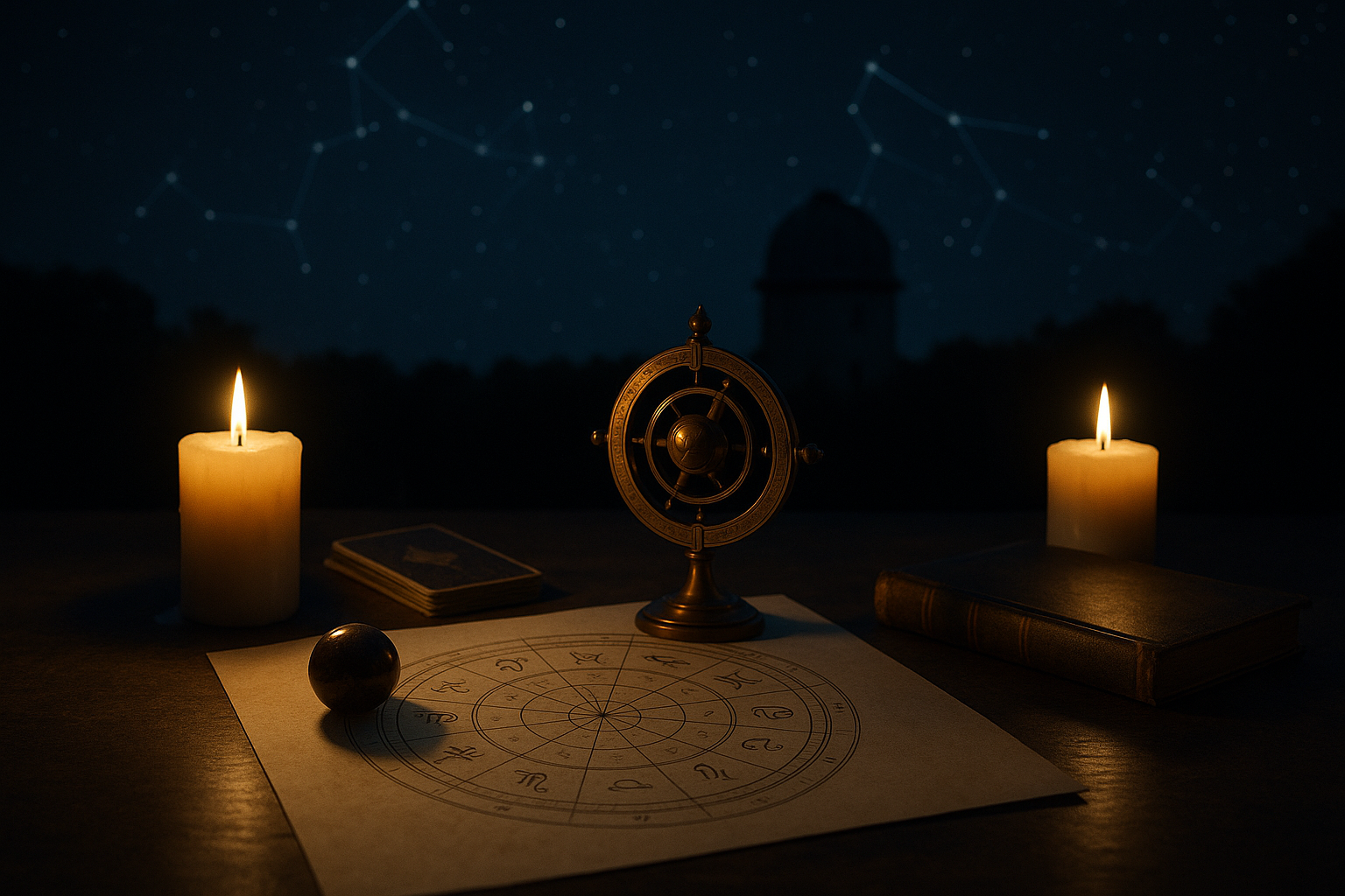 Astrologiczny horoskop dzienny 22 września 2026 na tle koła zodiaku, świec i nocnego nieba