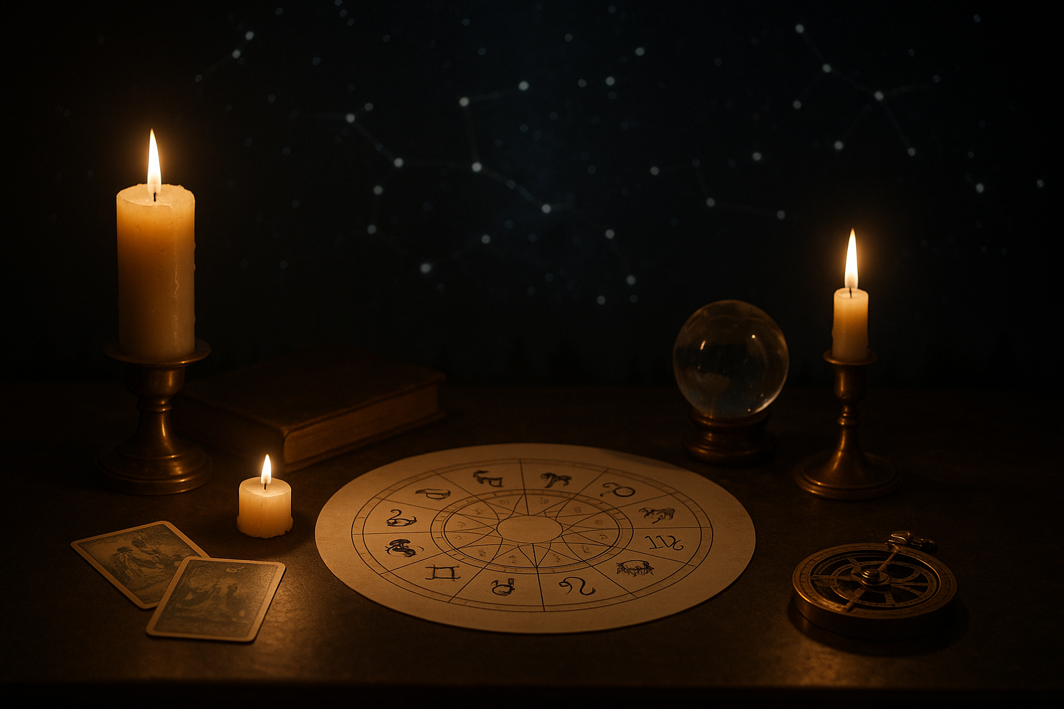 Horoskop dzienny 25 września 2026 dla wszystkich 12 znaków zodiaku na tle symboli astrologicznych, świec i kuli kryształowej