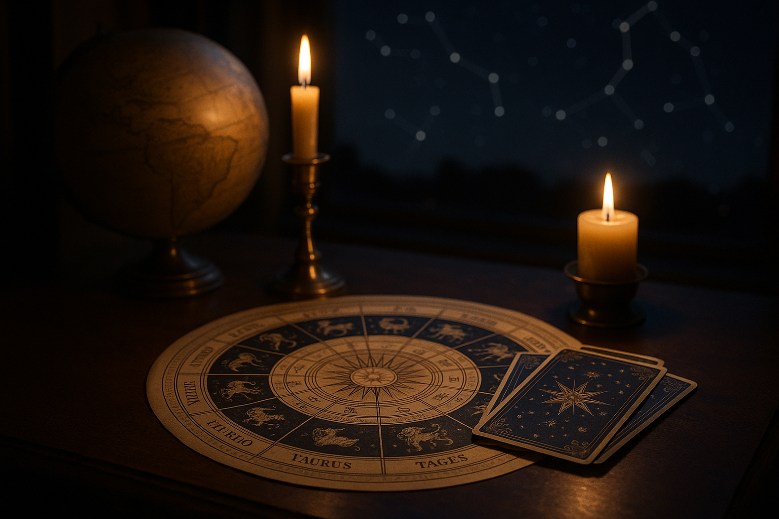 Horoskop tygodniowy 7–13 września 2026 – koło zodiaku i karty tarota przy zapalonych świecach