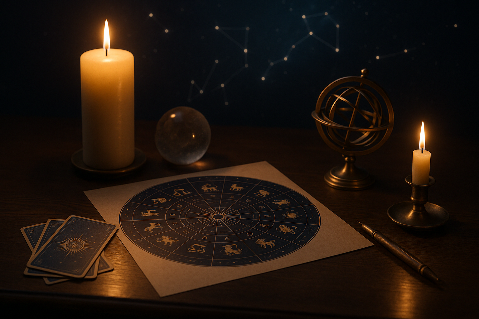 Horoskop tygodniowy 21–27 września 2026 przedstawiony jako karta zodiaku na tle świec i symboli astrologicznych